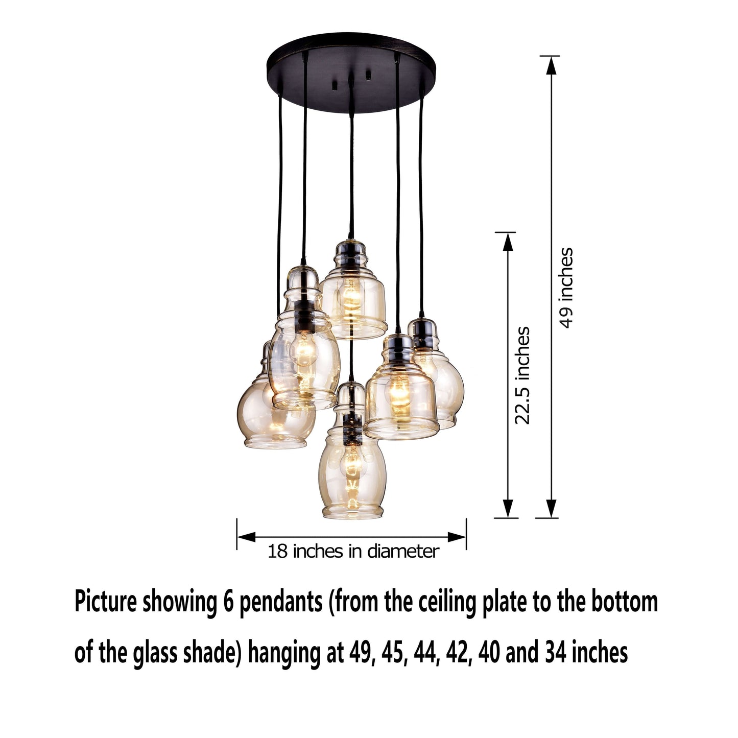 Mariana Cognac Glass Antique Black and Round Base 6-light Pendant
