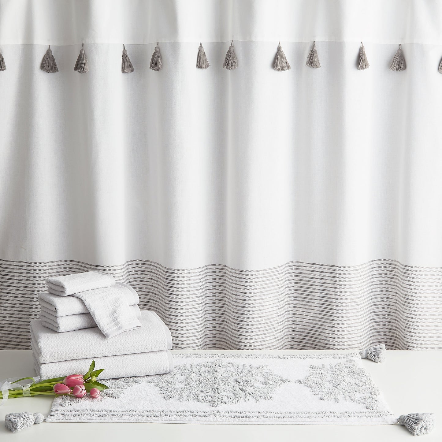 Porch & Den Onassis Modern Stripe Tassel Shower Curtain