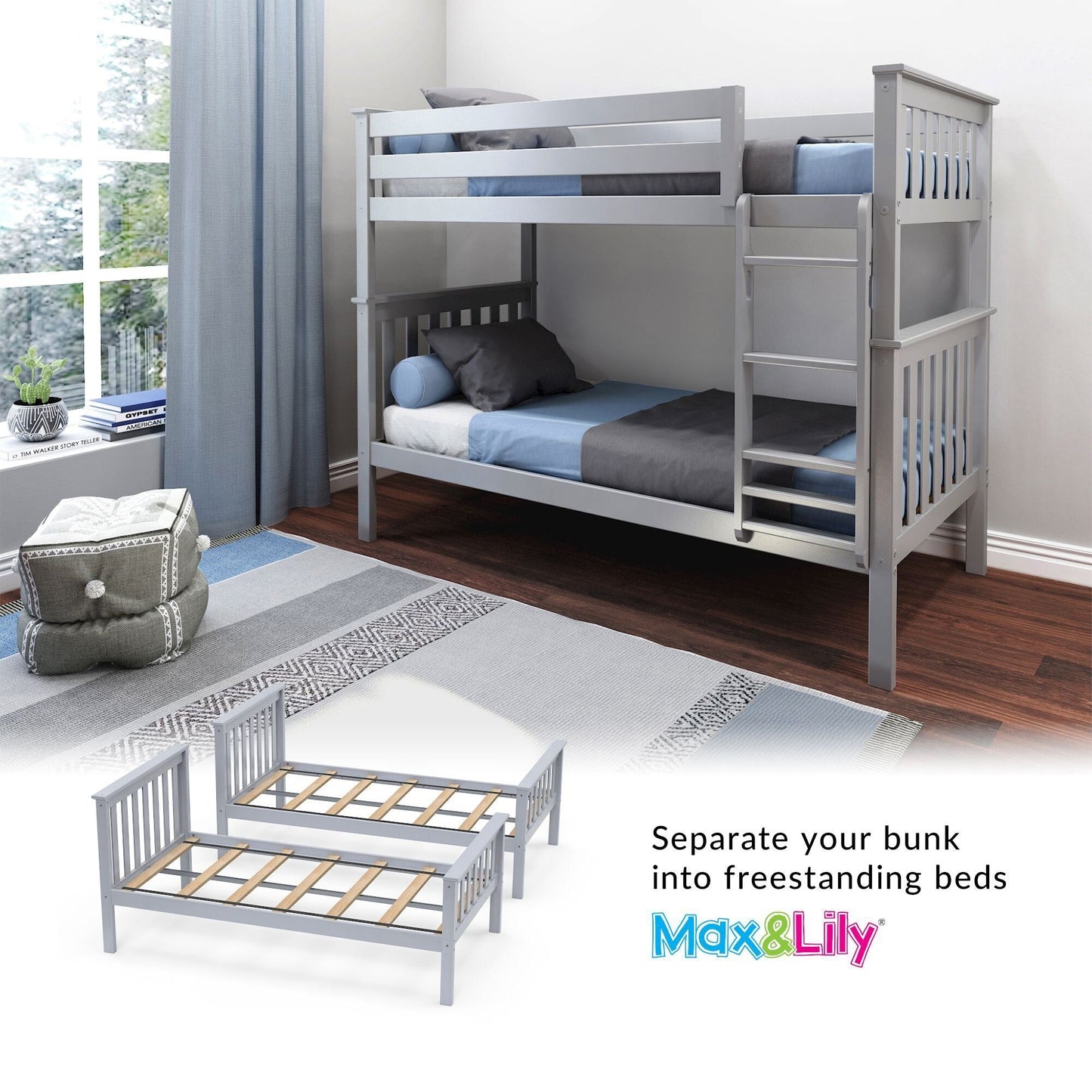 Max and Lily Twin over Twin Solid Wood Bunk Bed