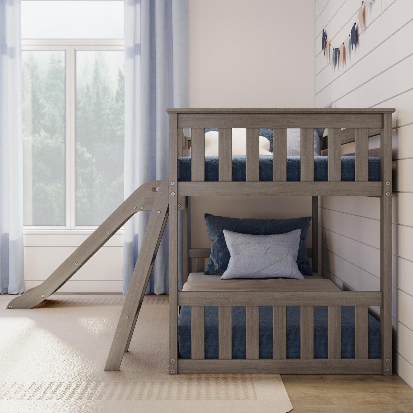 Max and Lily Classic Twin over Twin Low Bunk with Easy Slide