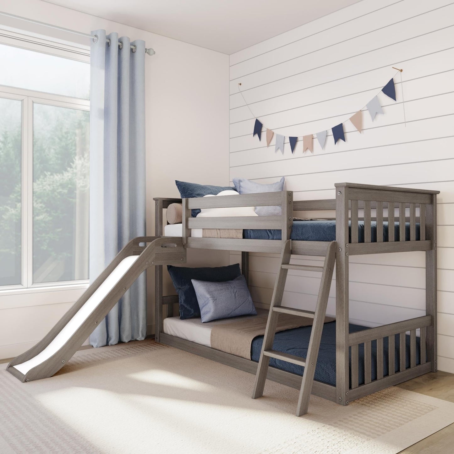Max and Lily Classic Twin over Twin Low Bunk with Easy Slide
