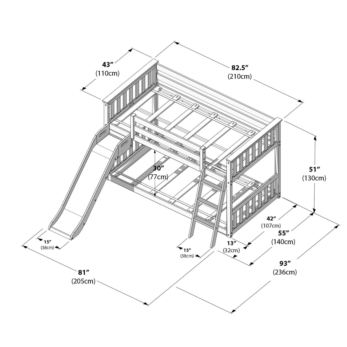 Max and Lily Classic Twin over Twin Low Bunk with Easy Slide