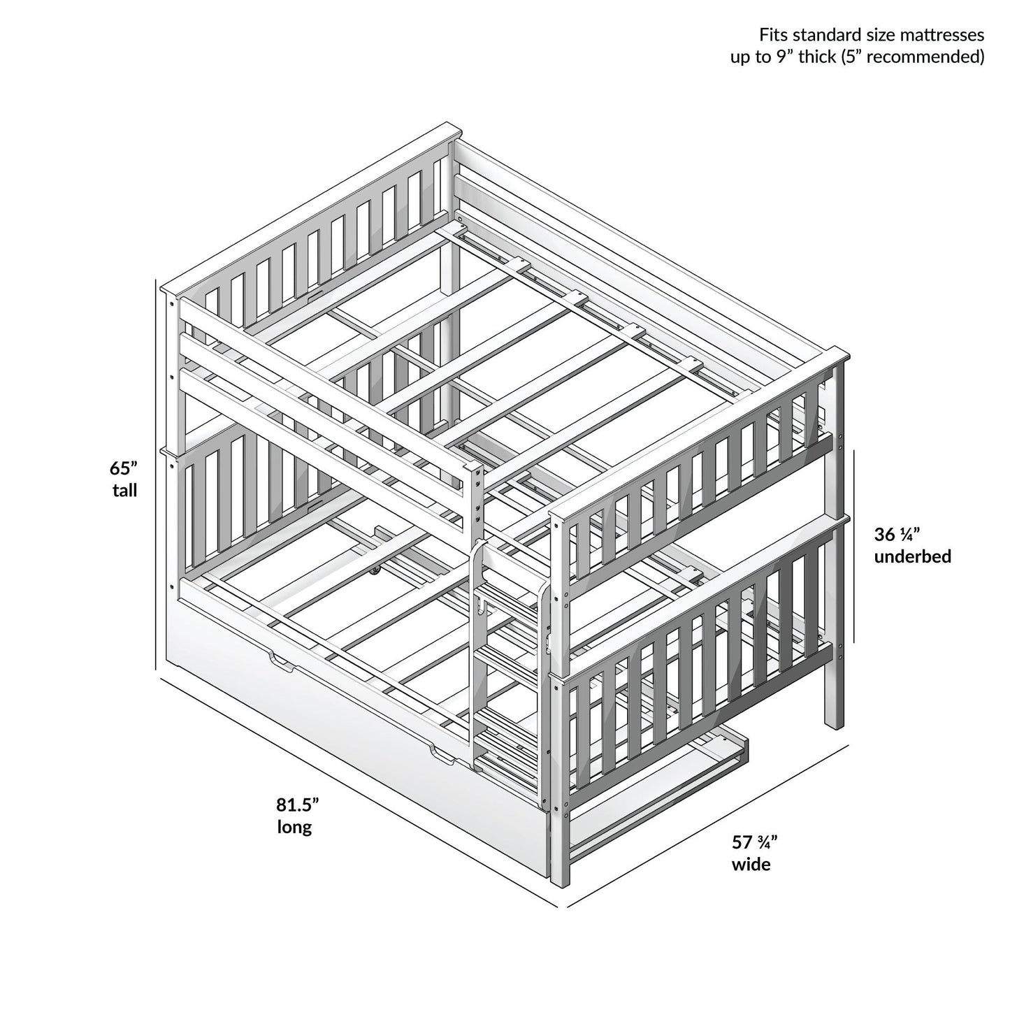 Max and Lily Full over Full Bunk Bed with Trundle Bed