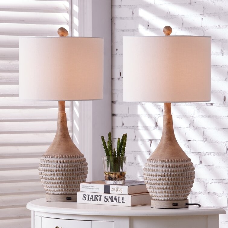 Maxax 24.75 Brown Table Lamp Set with USB (Set of 2)