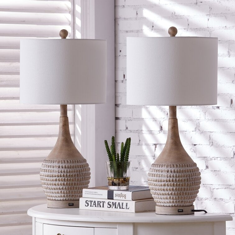Maxax 24.75 Brown Table Lamp Set with USB (Set of 2)
