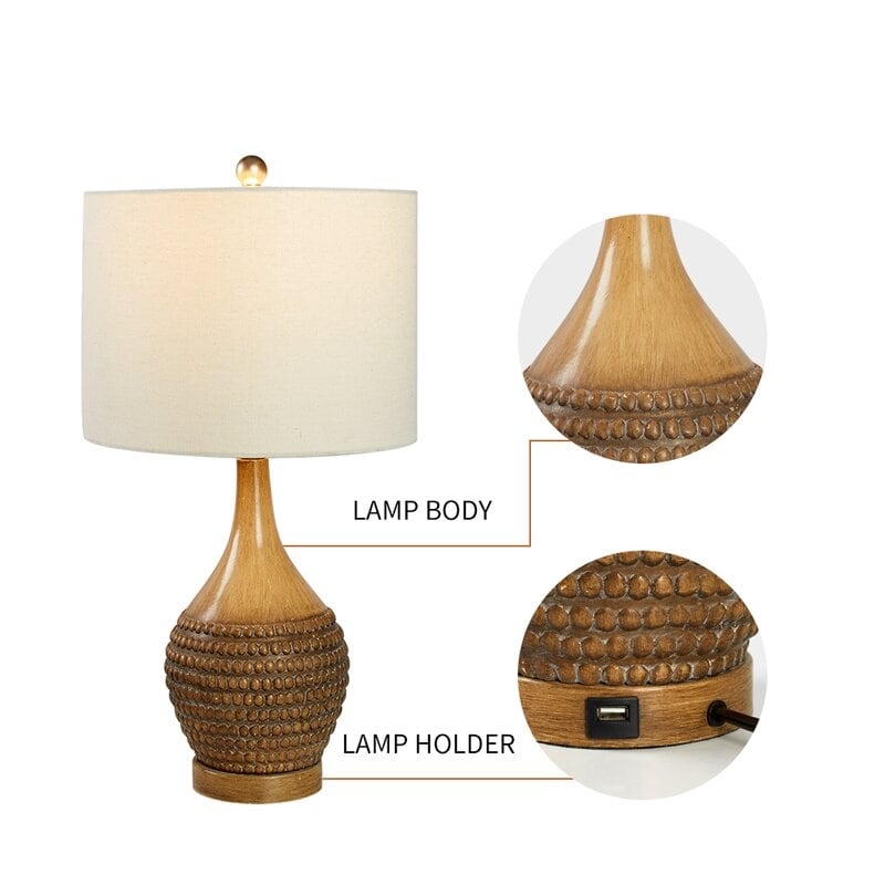 Maxax 24.75 Brown Table Lamp Set with USB (Set of 2)