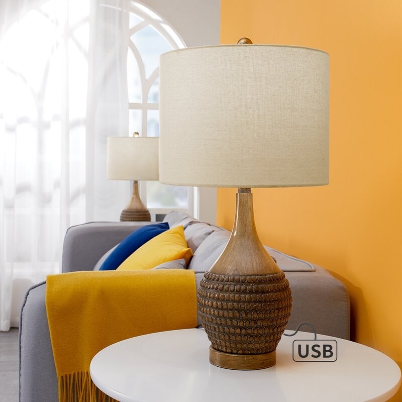 Maxax 24.75 Brown Table Lamp Set with USB (Set of 2)