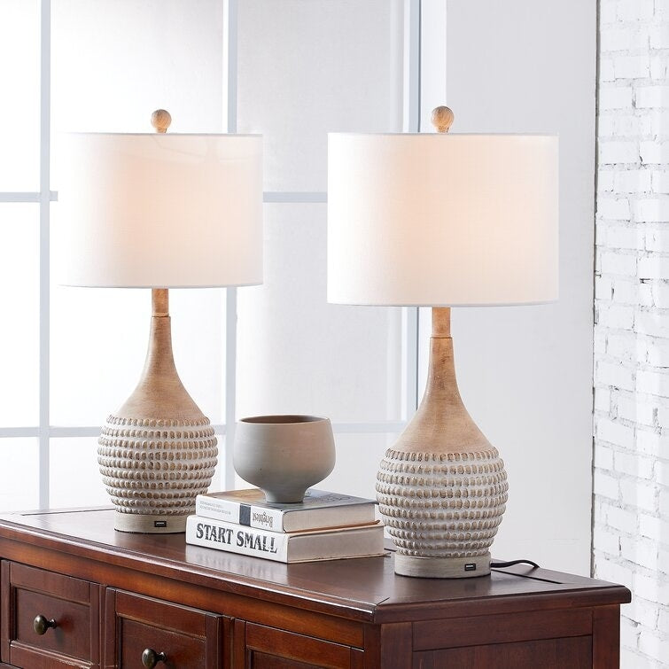 Maxax 24.75 Brown Table Lamp Set with USB (Set of 2)