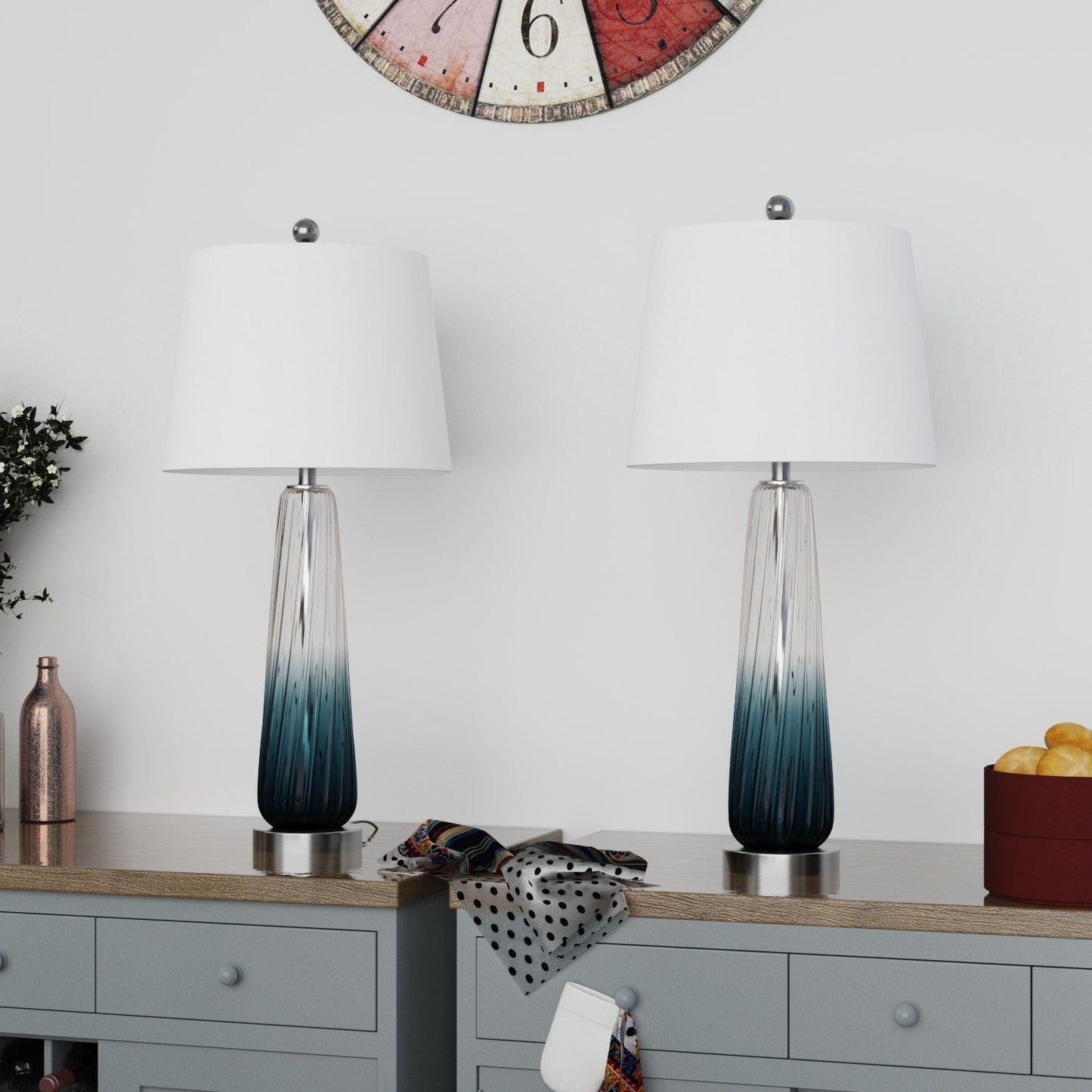 Maxax 28.75 Gradient Blue Bedside Table Lamp Set (Set of 2)