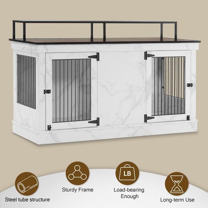 Mcombo Large Dog Crate Furniture TV Stand,Wooden Dog Kennel with Double Doors 1861