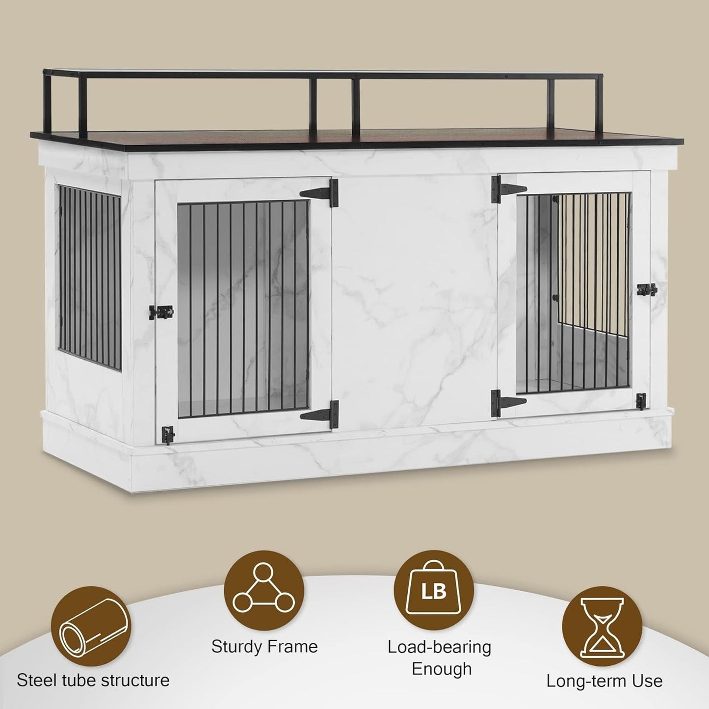 Mcombo Large Dog Crate Furniture TV Stand,Wooden Dog Kennel with Double Doors 1861