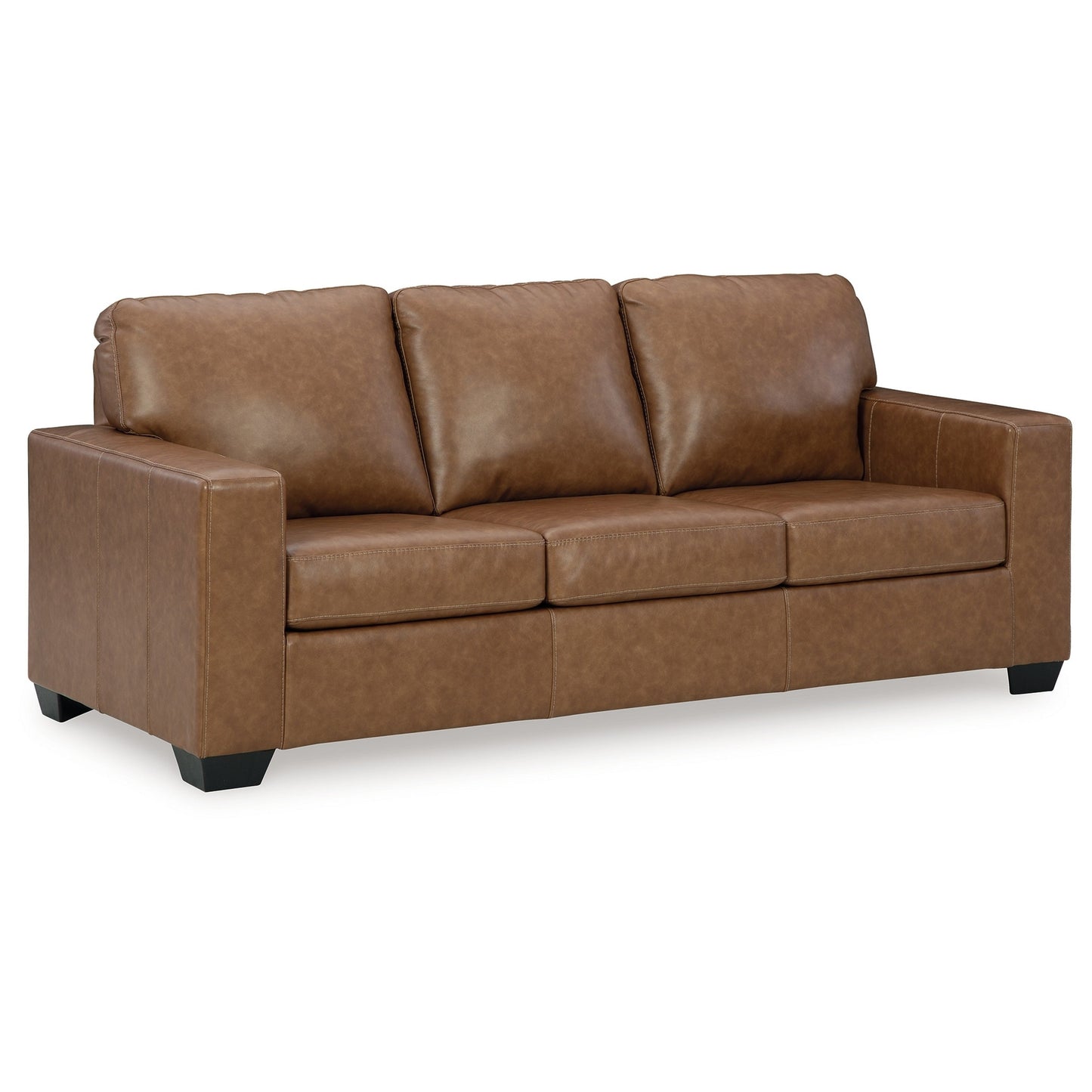 Canapé Miller, similicuir marron et cuir véritable, coussins moelleux, 85 pouces