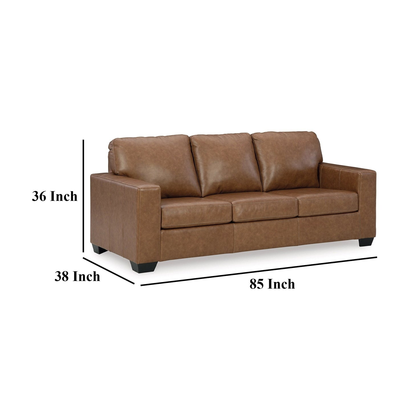 Canapé Miller, similicuir marron et cuir véritable, coussins moelleux, 85 pouces