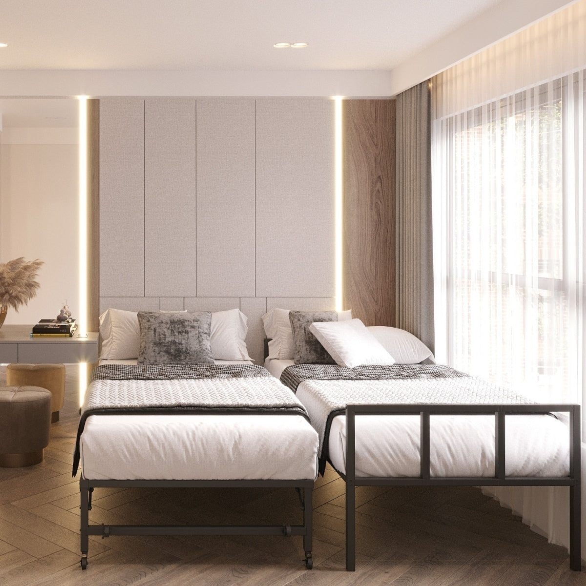 Milliard Twin Daybed and Fold- Up Trundle Set, Black Frame - Mattresses Sold Separately