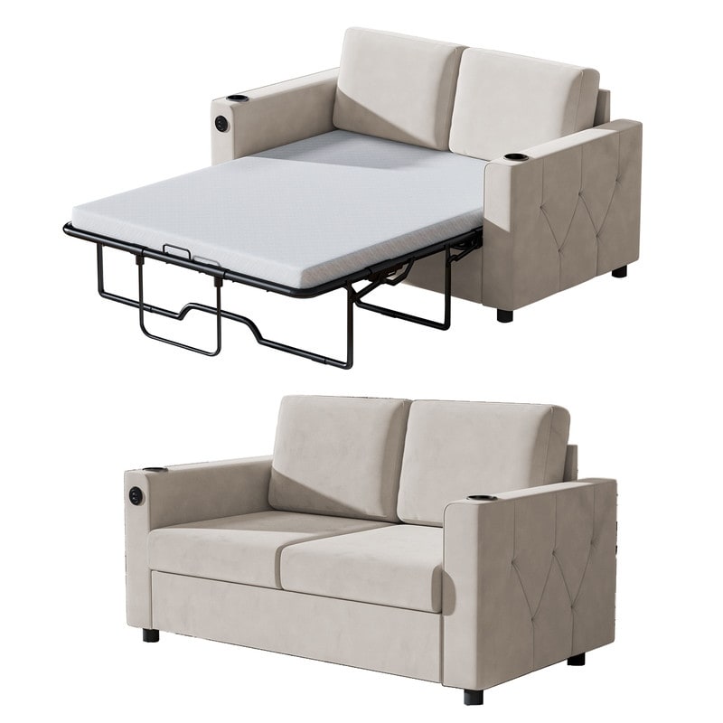 Canapé-lit gigogne Mixoy, canapé-lit avec matelas en mousse à mémoire de forme, porte-gobelet, port USB, canapé-lit gigogne