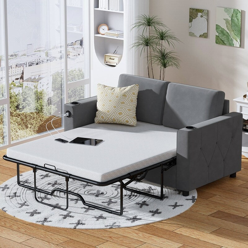 Canapé-lit gigogne Mixoy, canapé-lit avec matelas en mousse à mémoire de forme, porte-gobelet, port USB, canapé-lit gigogne