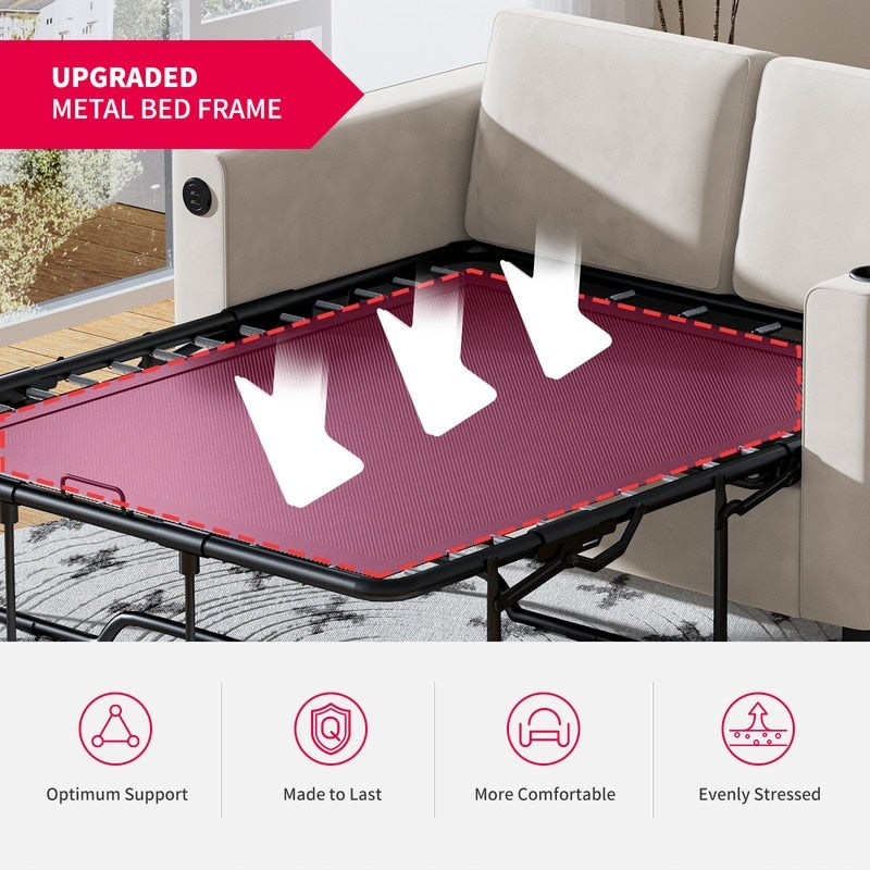 Canapé-lit gigogne Mixoy, canapé-lit avec matelas en mousse à mémoire de forme, porte-gobelet, port USB, canapé-lit gigogne