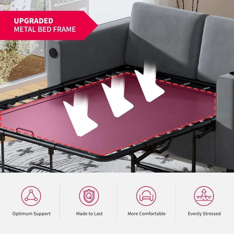 Canapé-lit gigogne Mixoy, canapé-lit avec matelas en mousse à mémoire de forme, porte-gobelet, port USB, canapé-lit gigogne
