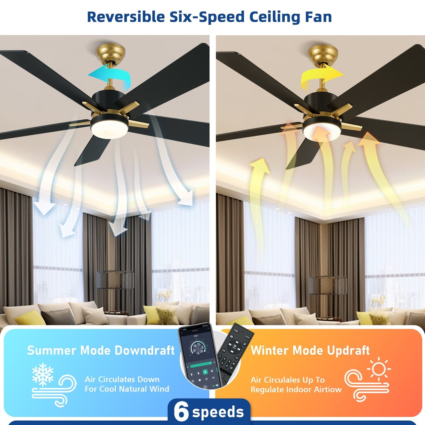 Moasis 52 Inch Smart Ceiling Fan with LED Light and Remote & APP Control