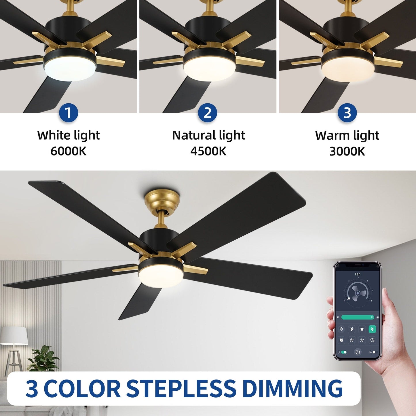 Moasis 52 Inch Smart Ceiling Fan with LED Light and Remote & APP Control