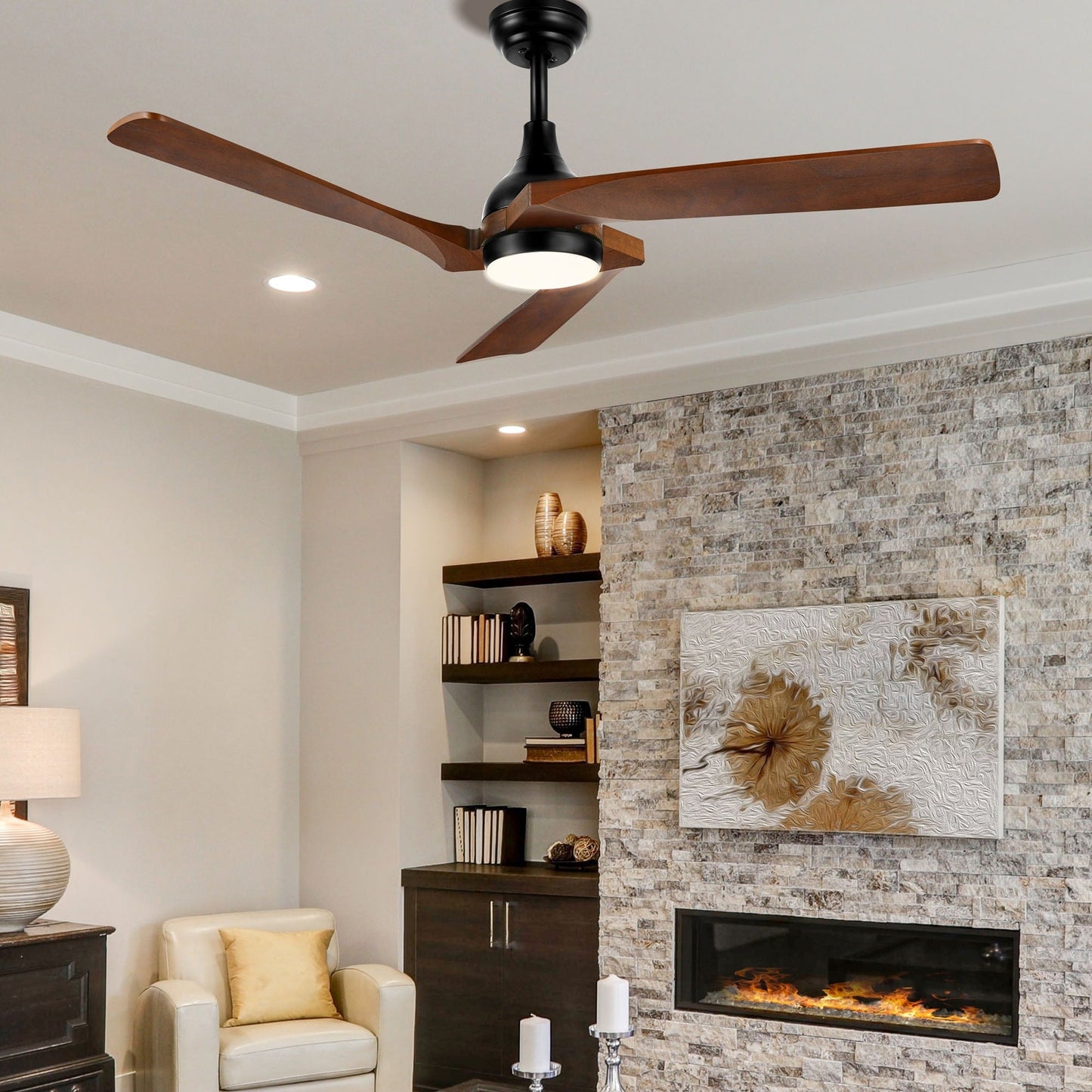 Moasis 52 Modern Remote Control Ceiling Fan with Lights and 5 Solid Wood Blades