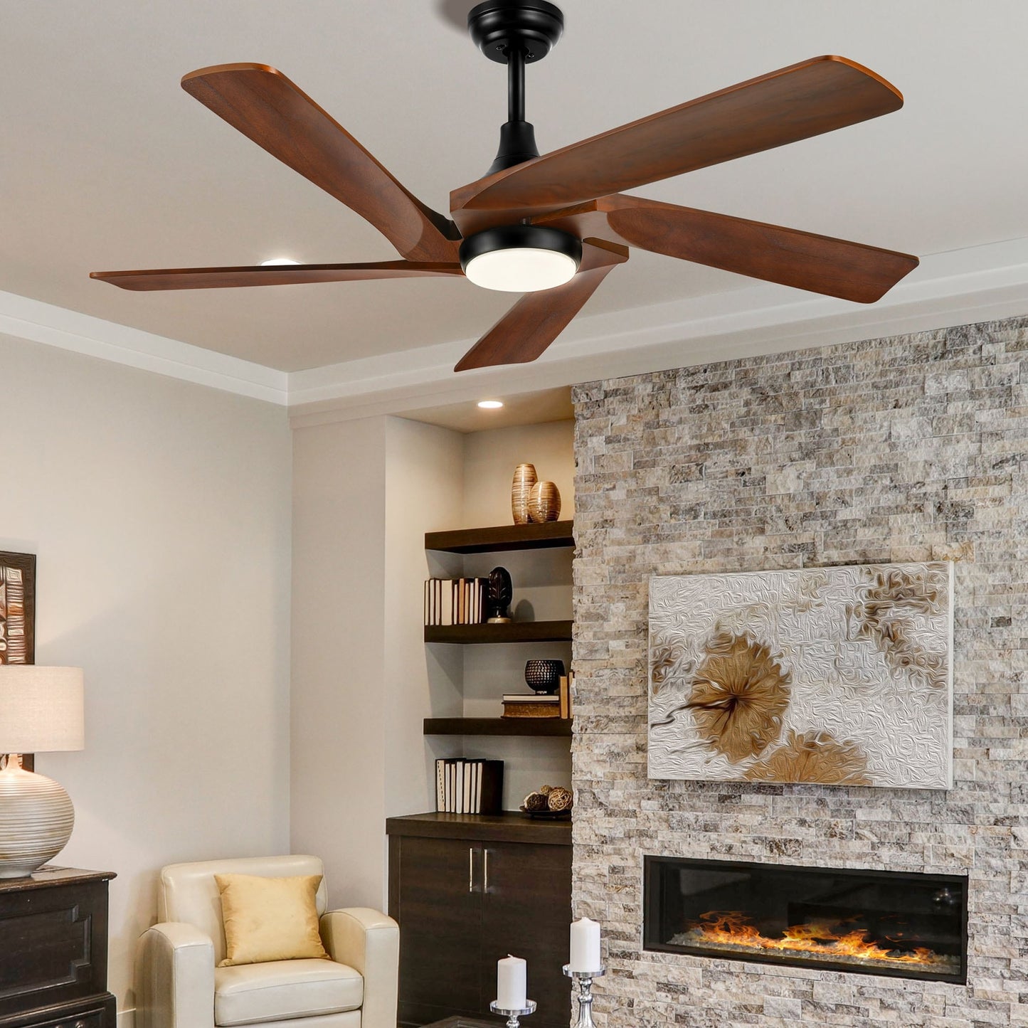 Moasis 52 Modern Remote Control Ceiling Fan with Lights and 5 Solid Wood Blades