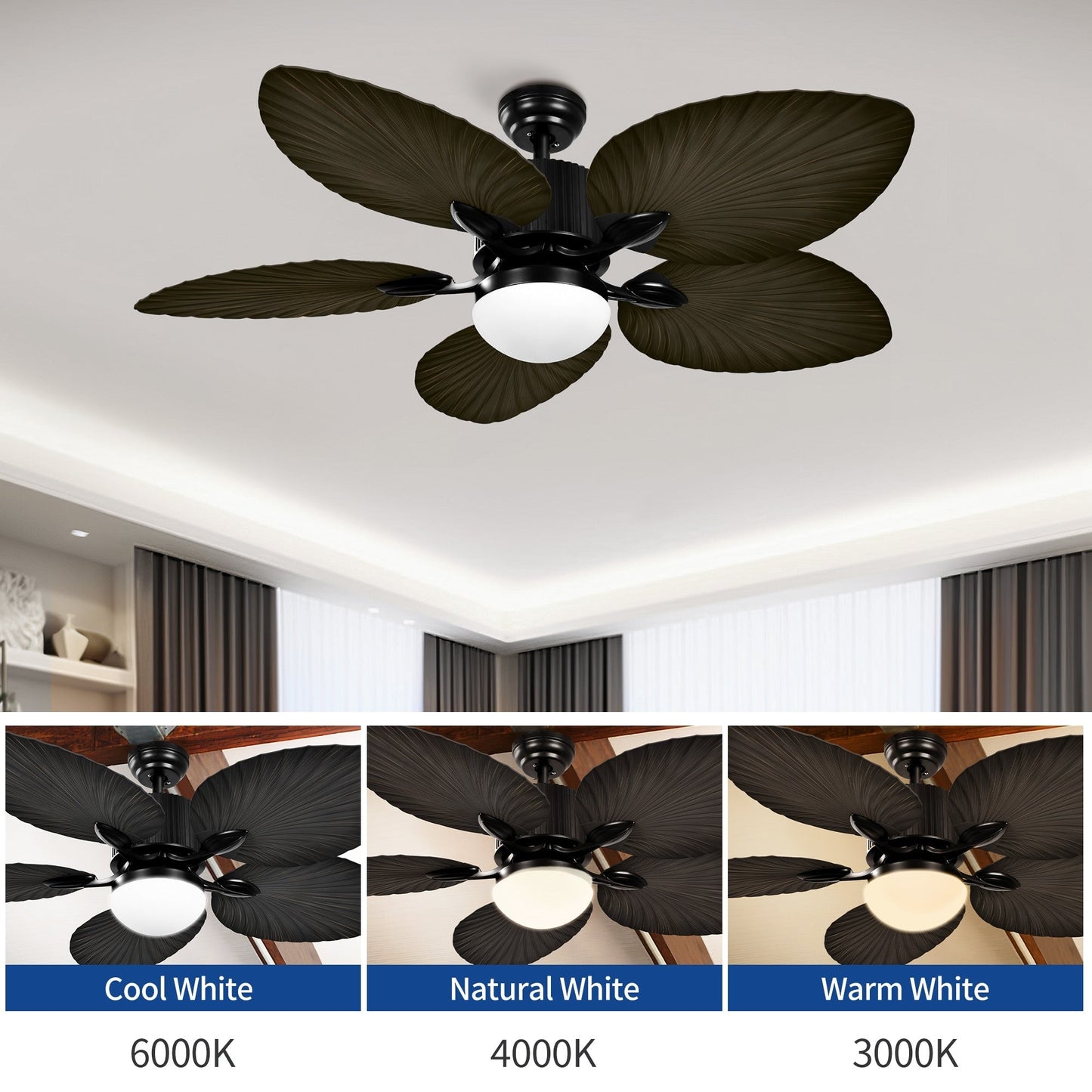 Moasis 52 Palm Leaf Ceiling Fan with Light Tropical Style with Remote