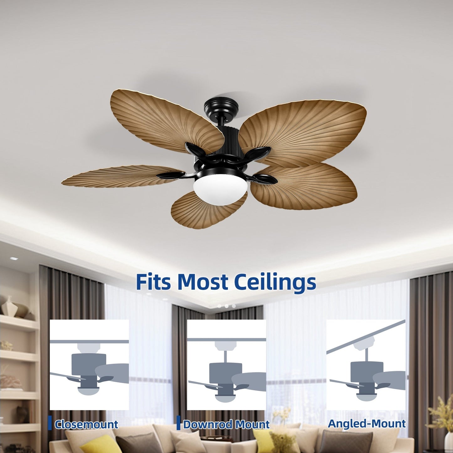 Moasis 52 Palm Leaf Ceiling Fan with Light Tropical Style with Remote