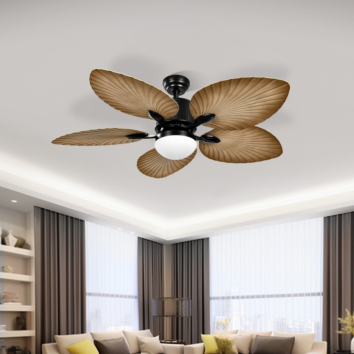Moasis 52 Palm Leaf Ceiling Fan with Light Tropical Style with Remote