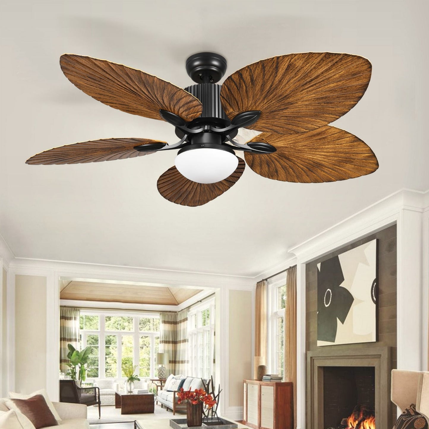 Moasis 52 Palm Leaf Ceiling Fan with Light Tropical Style with Remote