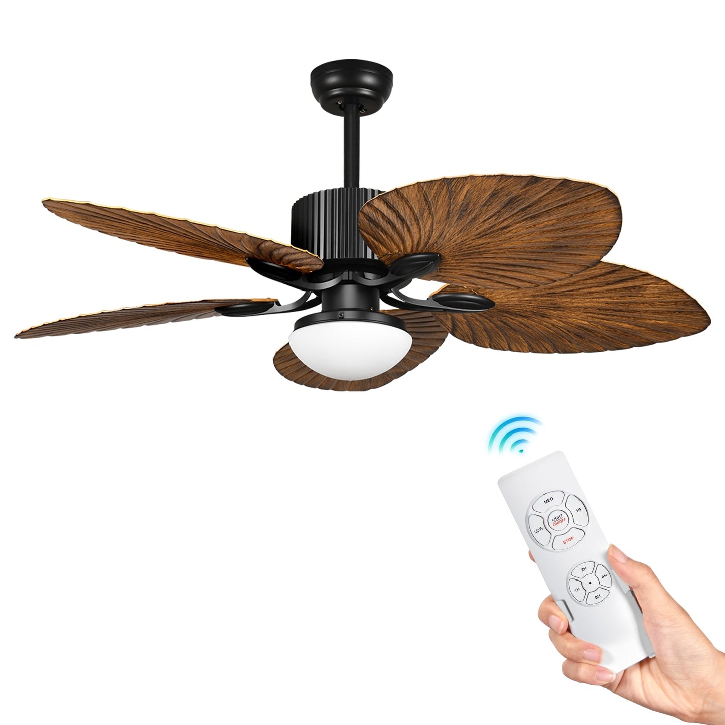 Moasis 52 Palm Leaf Ceiling Fan with Light Tropical Style with Remote
