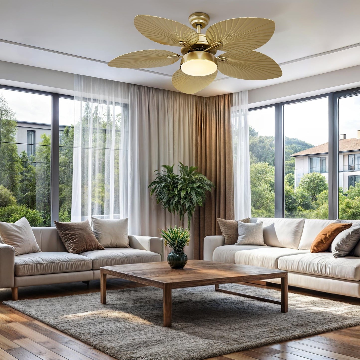 Moasis 52 Palm Leaf Ceiling Fan with Light Tropical Style with Remote