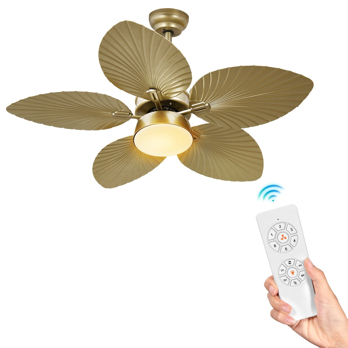 Moasis 52 Palm Leaf Ceiling Fan with Light Tropical Style with Remote