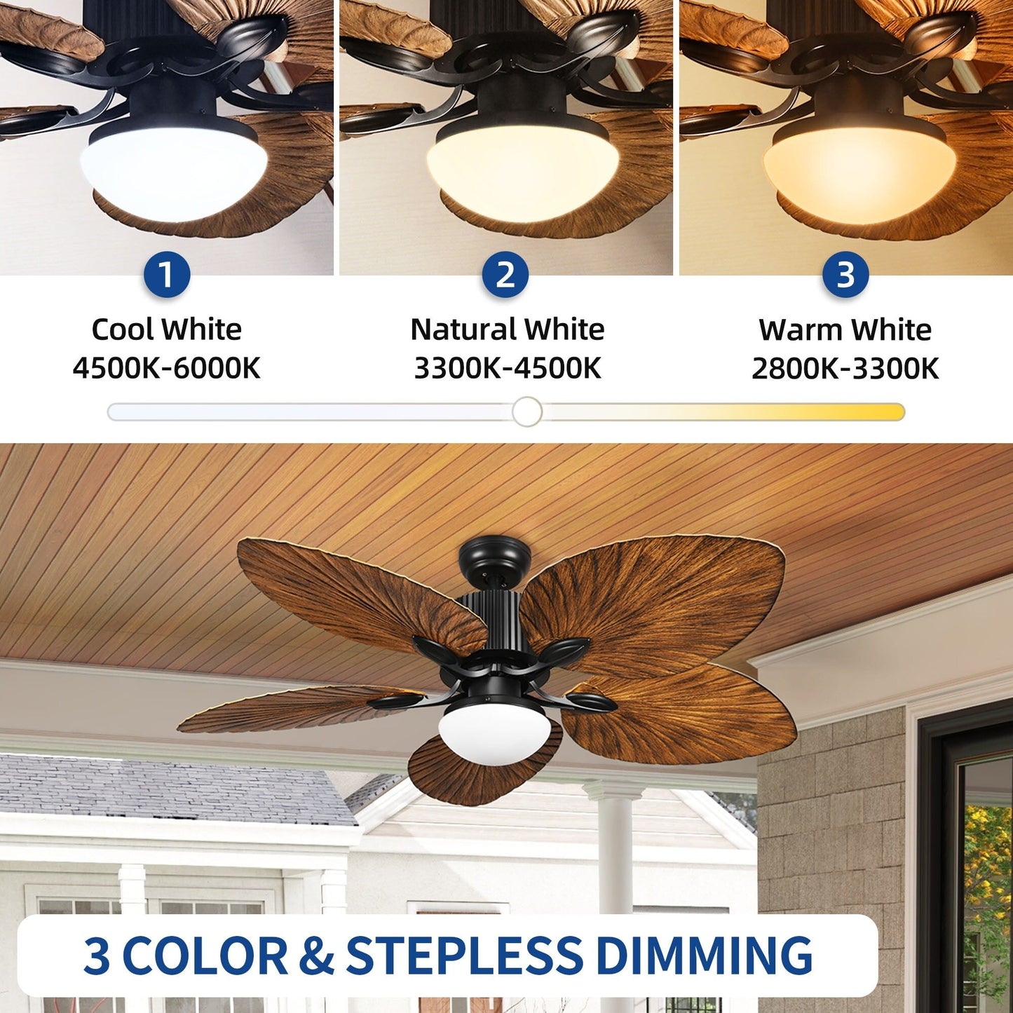 Moasis 52 Palm Leaf Ceiling Fan with Light Tropical Style with Remote