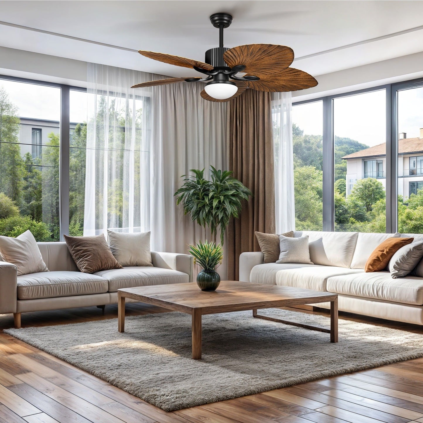 Moasis 52 Palm Leaf Ceiling Fan with Light Tropical Style with Remote