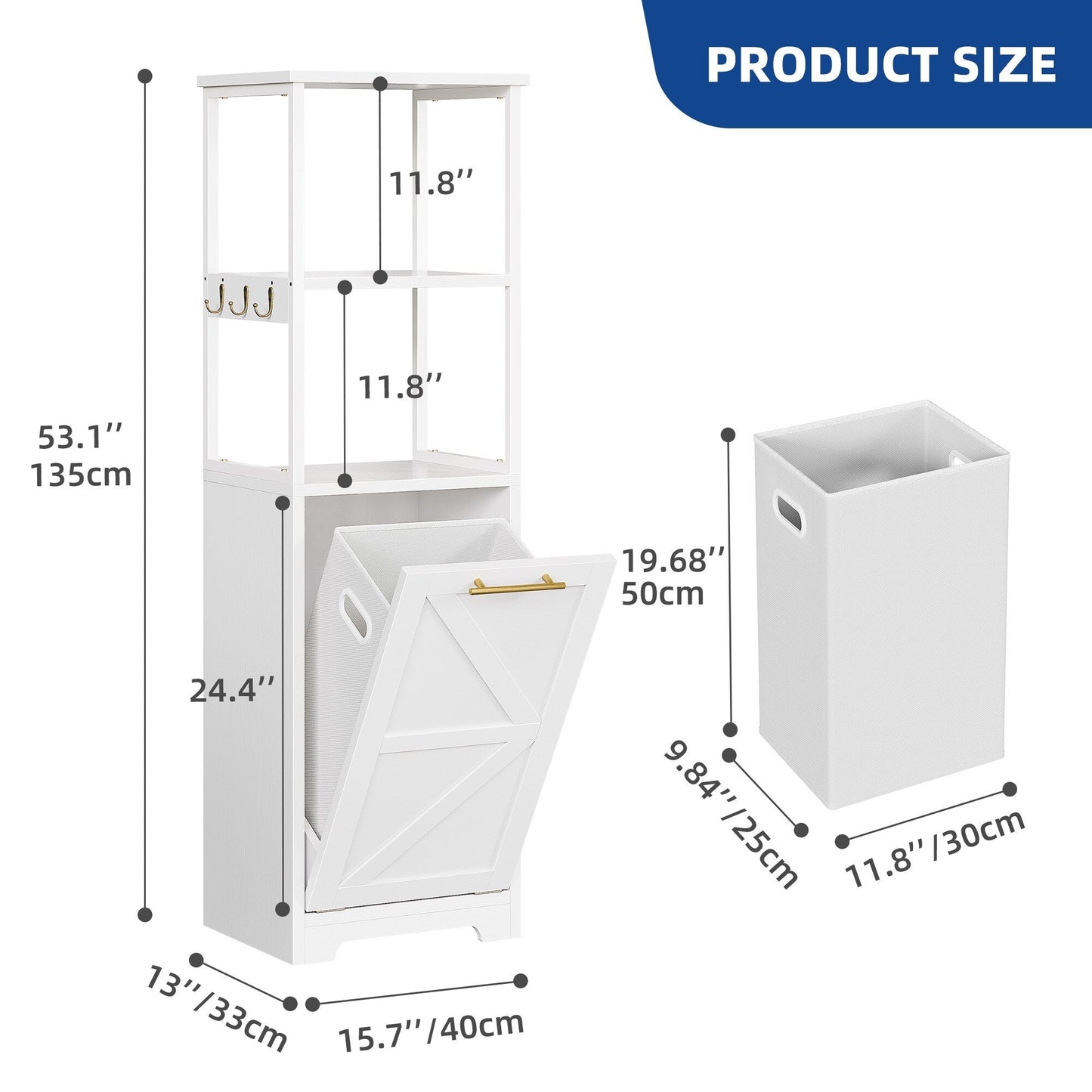 Moasis 53H 3-Tier Tilt Out Laundry Hamper Bathroom Storage Shelf Cabinet with Basket