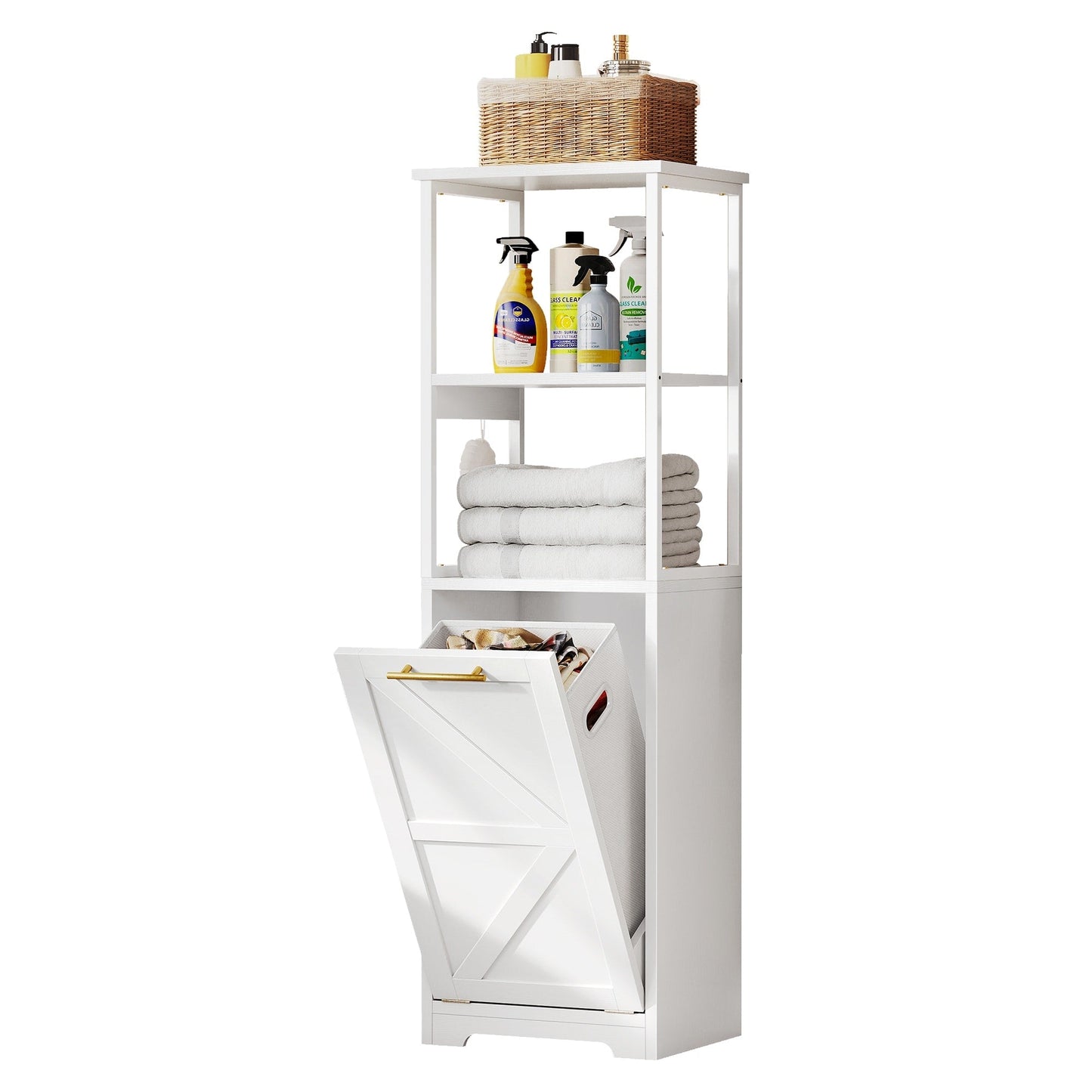 Moasis 53H 3-Tier Tilt Out Laundry Hamper Bathroom Storage Shelf Cabinet with Basket