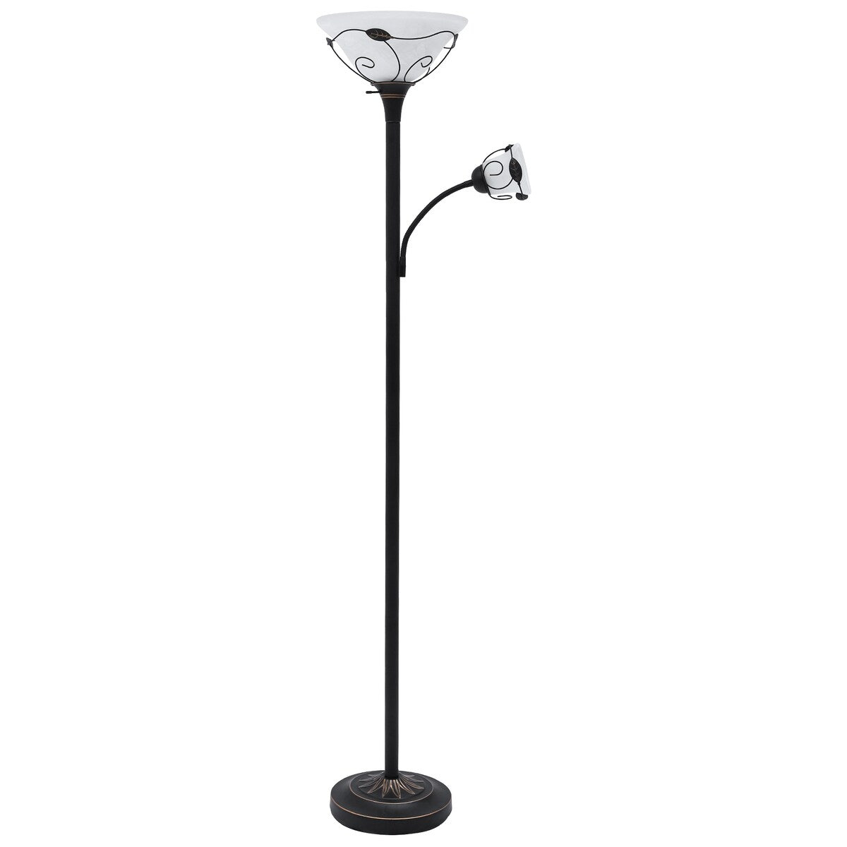Moasis 71 Traditional Torchiere Floor Lamp with Adjustable Reading Light, Alabaster glass shades - 71H