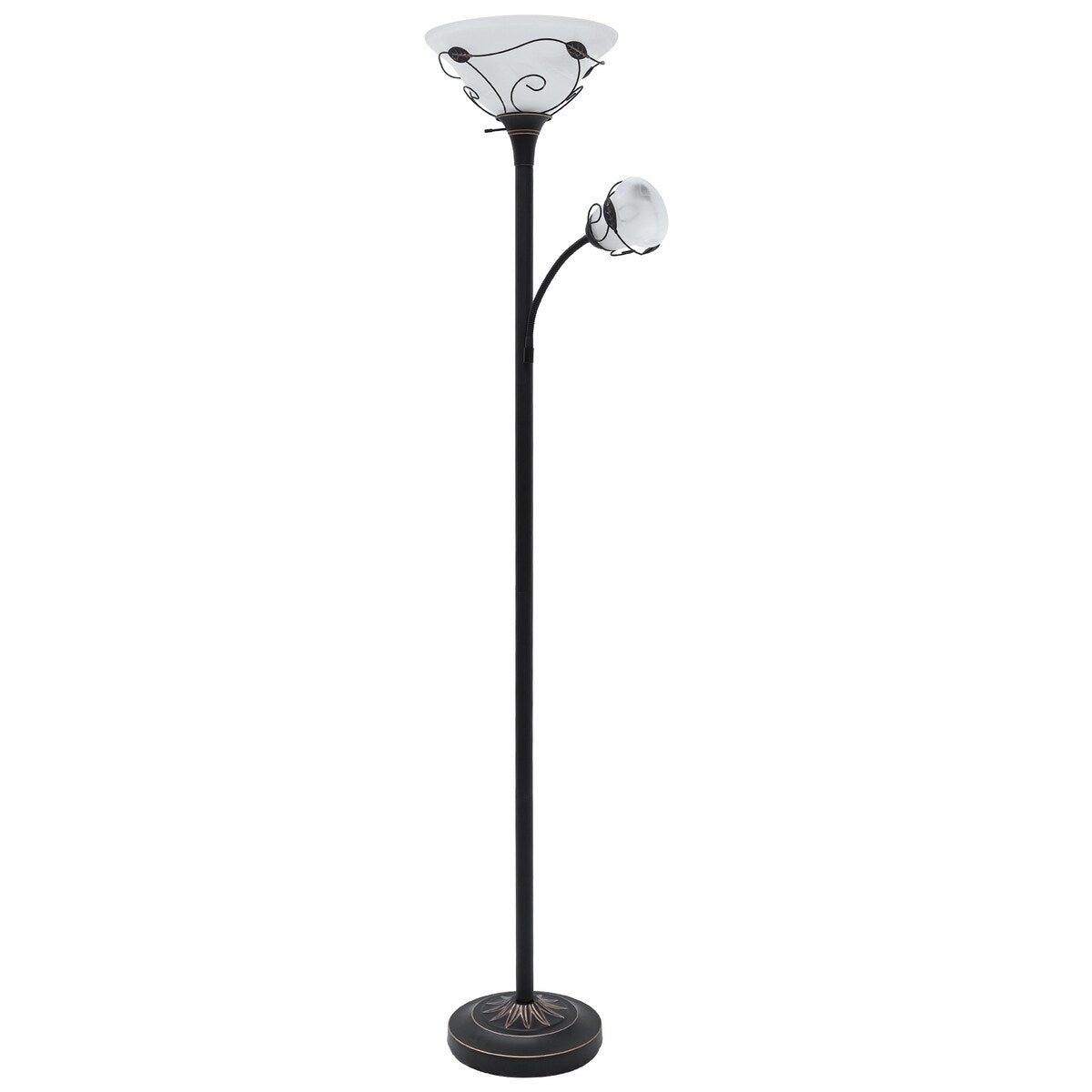 Moasis 71 Traditional Torchiere Floor Lamp with Adjustable Reading Light, Alabaster glass shades - 71H