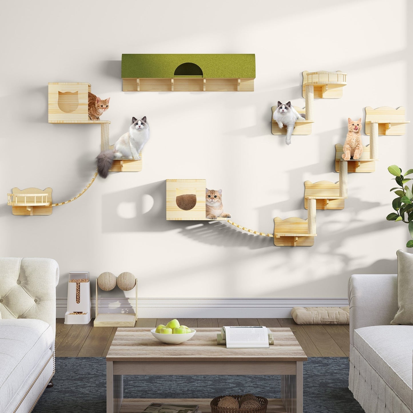 Moasis Cat Wall Shelves Set Wall Mounted Wood Cat Climber Set