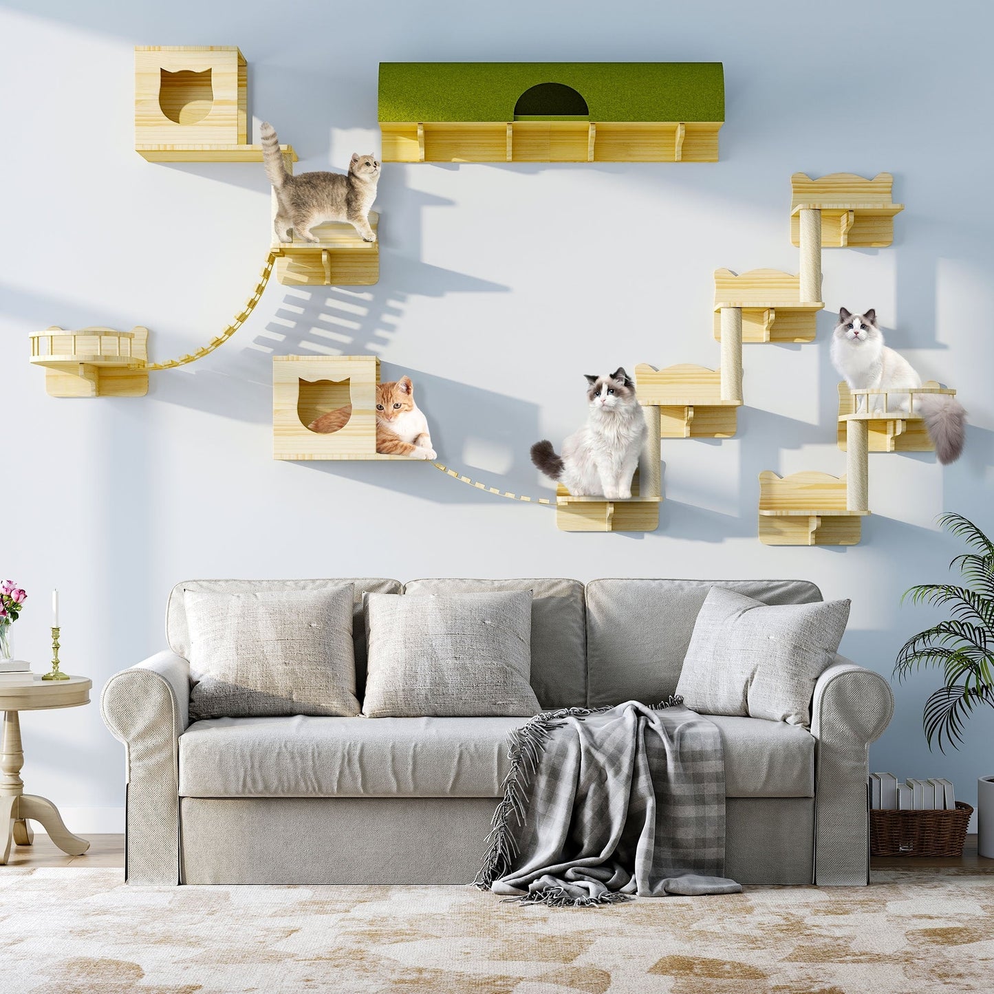 Moasis Cat Wall Shelves Set Wall Mounted Wood Cat Climber Set