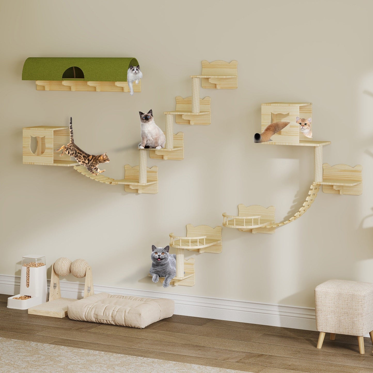Moasis Cat Wall Shelves Set Wall Mounted Wood Cat Climber Set