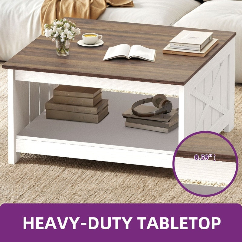 Moasis Farmhouse Coffee Table with Storage for Living Room Square Center Table