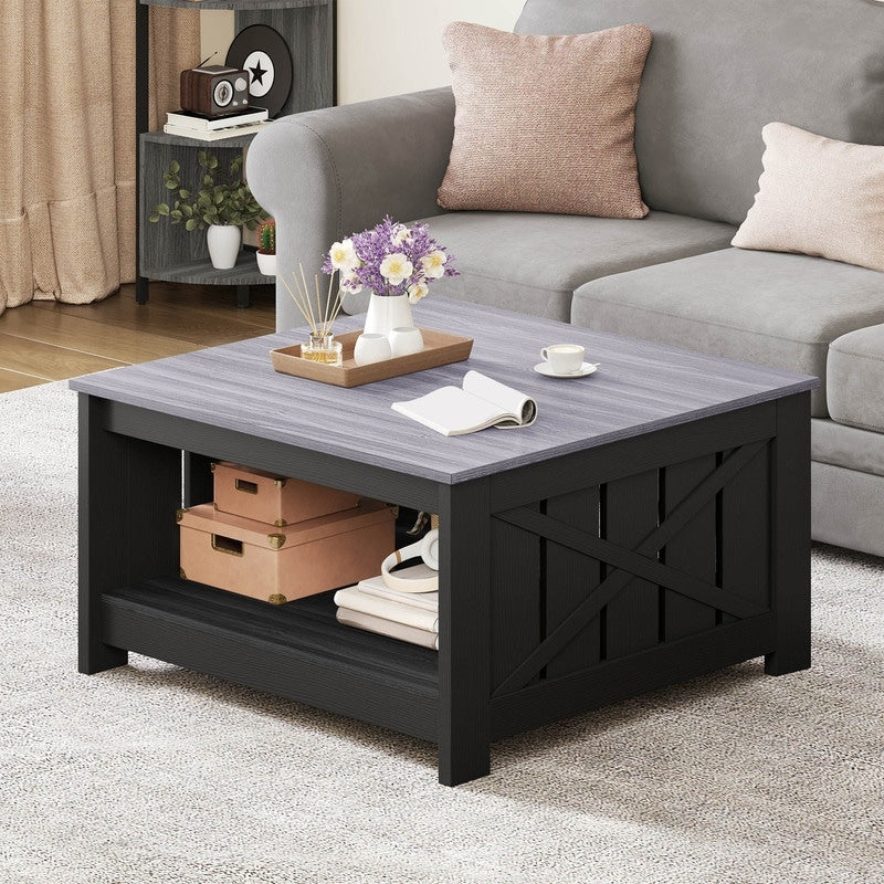Moasis Farmhouse Coffee Table with Storage for Living Room Square Center Table