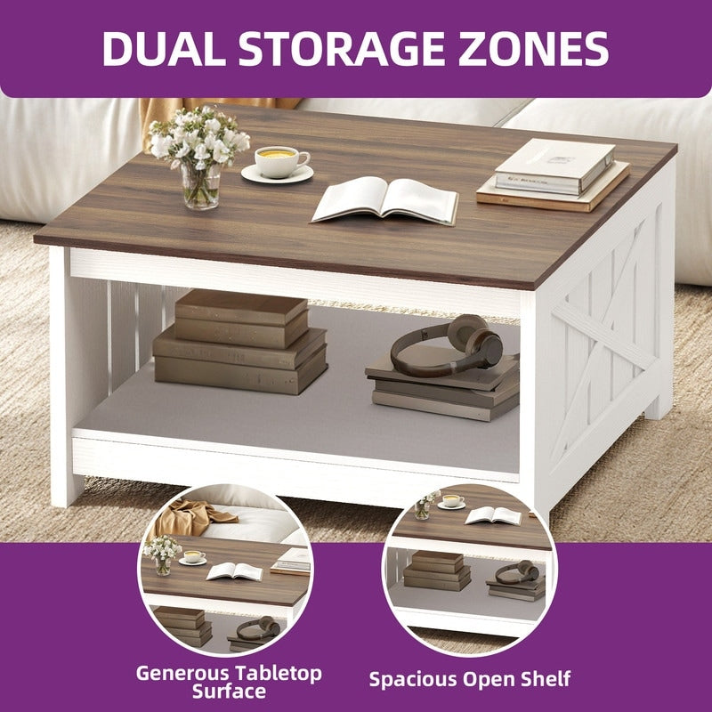 Moasis Farmhouse Coffee Table with Storage for Living Room Square Center Table