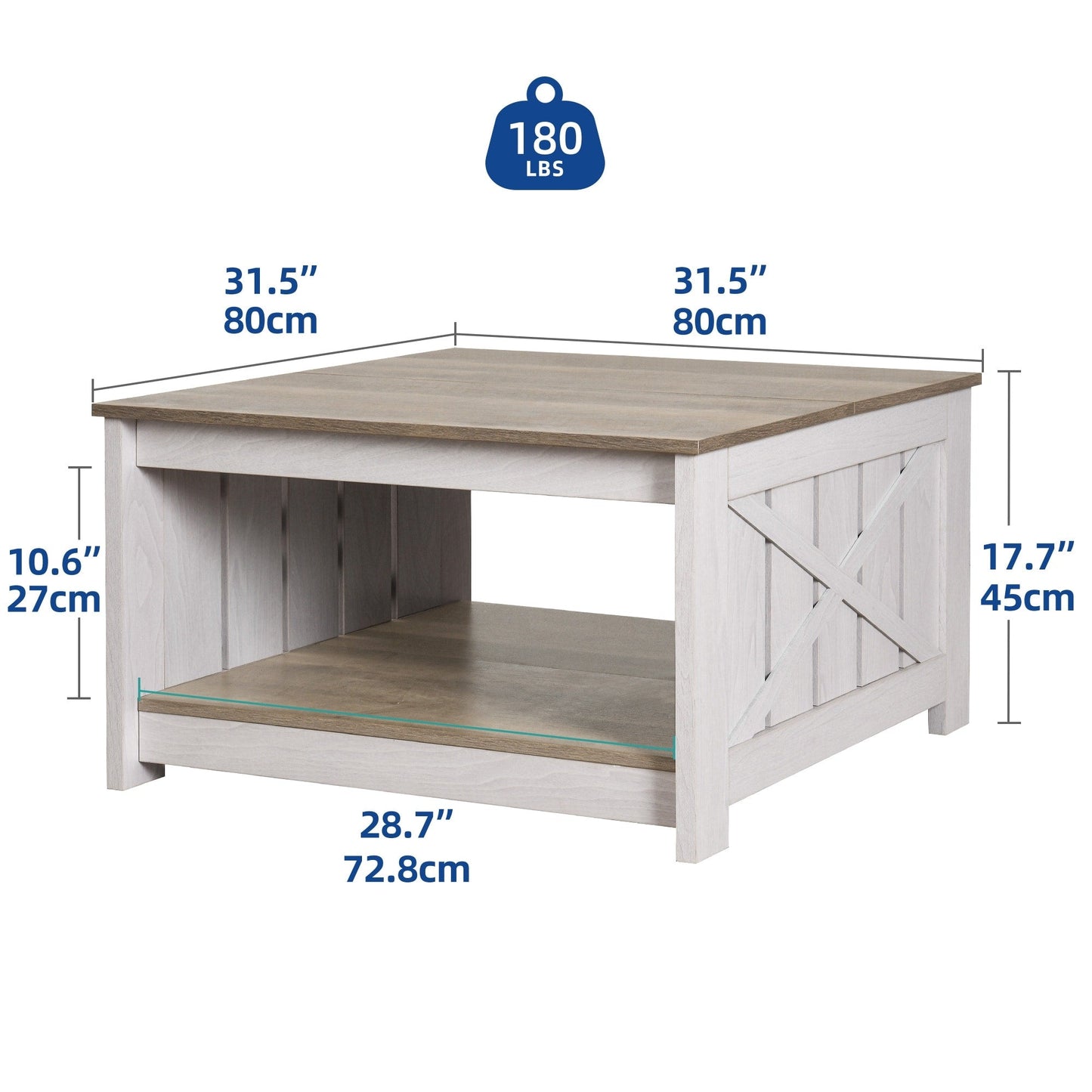 Moasis Farmhouse Coffee Table with Storage for Living Room Square Center Table
