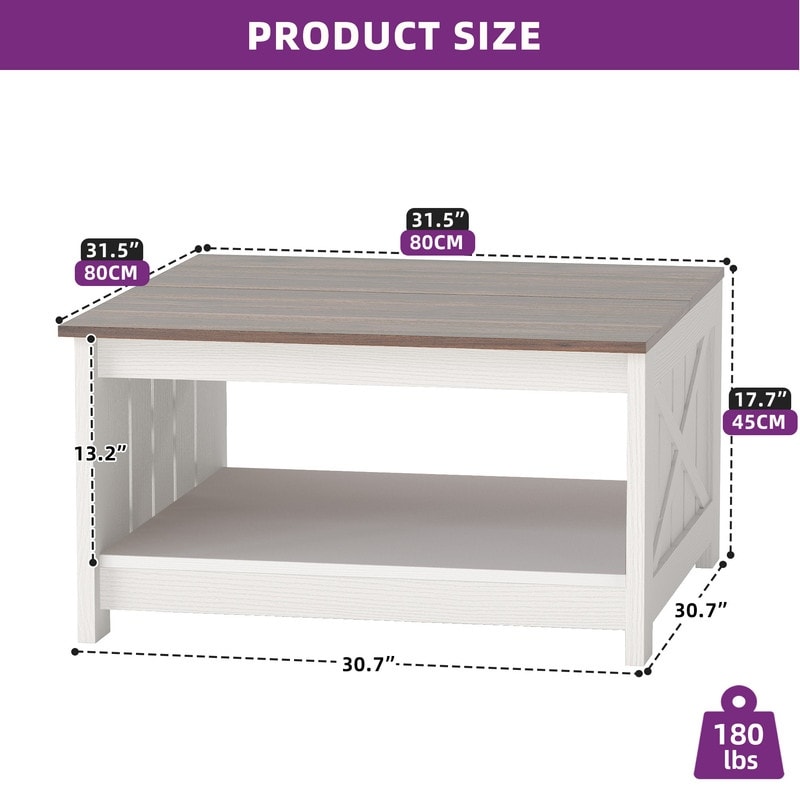 Moasis Farmhouse Coffee Table with Storage for Living Room Square Center Table