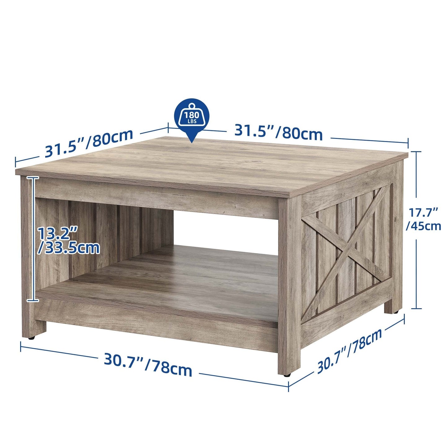 Moasis Farmhouse Coffee Table with Storage for Living Room Square Center Table