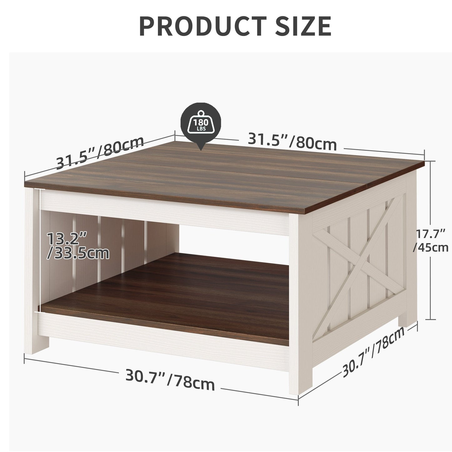 Moasis Farmhouse Coffee Table with Storage for Living Room Square Center Table