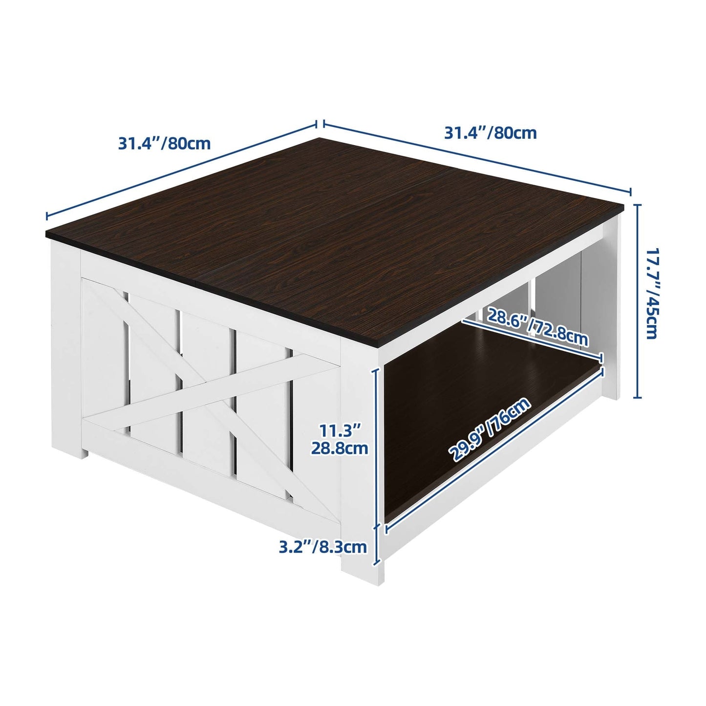 Moasis Farmhouse Coffee Table with Storage for Living Room Square Center Table